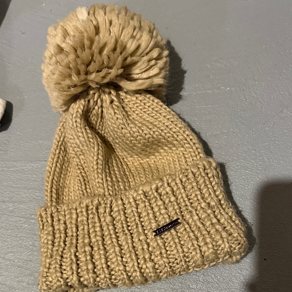 Cozy Tan Knit Pom-Pom Beanie